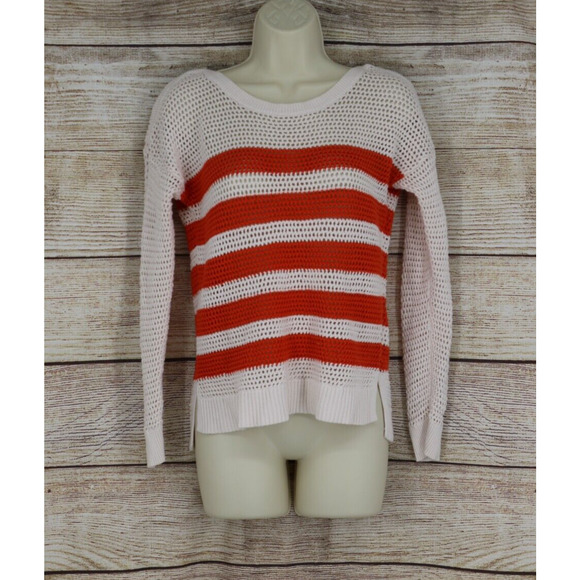 Old Navy Womens Crew Neck Striped Cable Knit Sweater Size Small Orange Ivory - Picture 1 of 6
